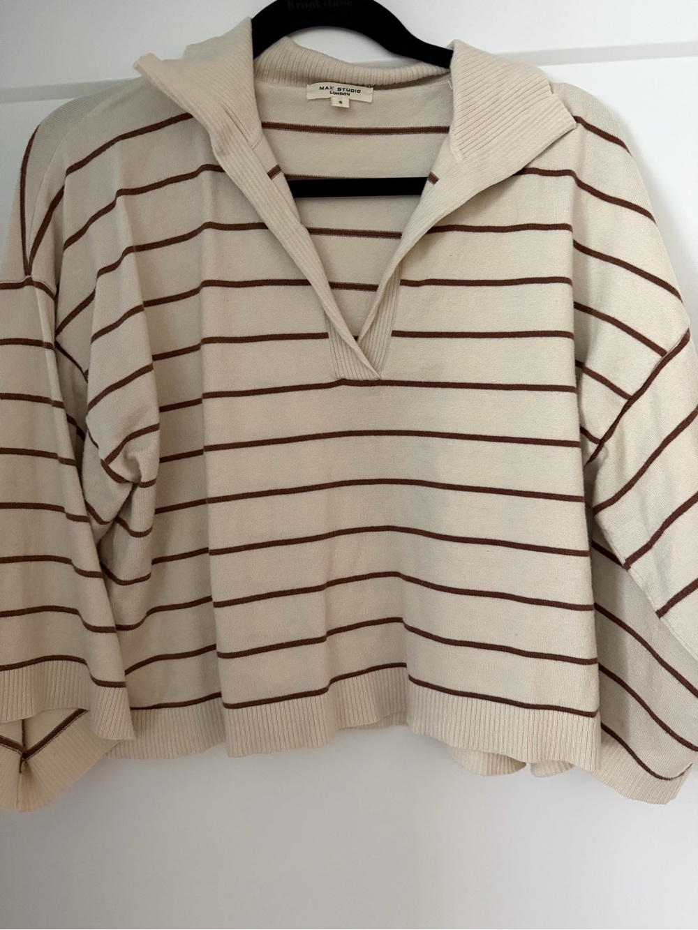 Max Studio Cream Top with Brown & Black Stripes